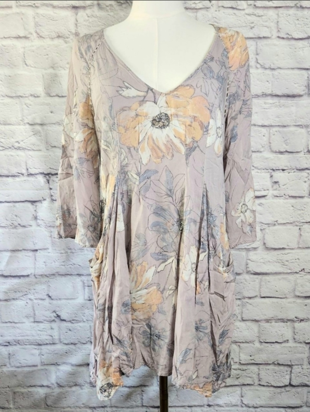 Free People Stone Combo Lavender Floral Mini Dress Size 2